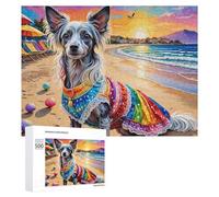 Puzzles pour Adultes 500 PCS Beach Party Dog Dress Puzzles pour Adolescents, Jeux De Réflexion, Décoration Murale, Cadeaux De Noël Et d'anniversaire 500 PCS