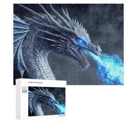 Puzzles pour Adultes 500 PCS Blue Dragon Breathing Ice Fantasy Art Puzzles pour Adolescents, Jeux De Réflexion, Décoration Murale, Cadeaux De Noël Et d'anniversaire 500 PCS