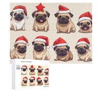 Puzzles pour Adultes 500 PCS Christmas Pug Collection Puzzles pour Adolescents, Jeux De Réflexion, Décoration Murale, Cadeaux De Noël Et d'anniversaire 500 PCS