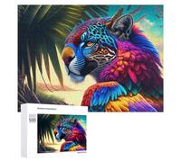 Puzzles pour Adultes 500 PCS Colorful Amazonian Jaguar with Feathers Puzzles pour Adultes : des Jeux Amusants Et des Cadeaux Originaux Et Humoristiques pour Vos Proches 500 PCS