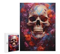 Puzzles pour Adultes 500 PCS Colorful Floral Skull Artwork Puzzle pour Adolescents Assemblage De Motifs Interaction Parent-Enfant Jeu Au Design Attrayant 500 PCS