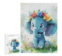 Puzzles pour Adultes 500 PCS Colorful Flower Crown Elephant Art Print Puzzle pour Adolescents Assemblage De Motifs Interaction Parent-Enfant Jeu Au Design Attrayant 500 PCS
