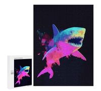 Puzzles pour Adultes 500 PCS Colorful Shark Illustration on Black Background Jeu De Puzzle Familial Amusant Et Humoristique, Cadeau d'anniversaire, 500 PCS