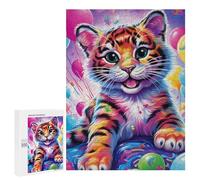Puzzles pour Adultes 500 PCS Colorful Tiger Cub Party Puzzles pour Adolescents, Jeux De Réflexion, Décoration Murale, Cadeaux De Noël Et d'anniversaire 500 PCS
