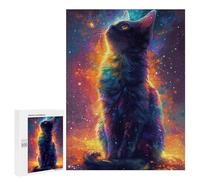 Puzzles pour Adultes 500 PCS Cosmic Rainbow Cat Art Print Puzzle pour Adolescents Assemblage De Motifs Interaction Parent-Enfant Jeu Au Design Attrayant 500 PCS