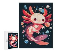 Puzzles pour Adultes 500 PCS Cute Axolotl with Bubbles Puzzle pour Adultes Jeu Manuel Décoration Murale Activités Amusantes À La Maison 500 PCS