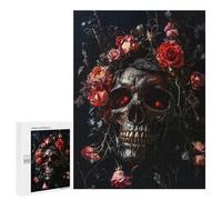 Puzzles pour Adultes 500 PCS Dark Gothic Skull with Flowers Puzzle pour Adolescents Assemblage De Motifs Interaction Parent-Enfant Jeu Au Design Attrayant 500 PCS