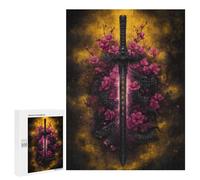 Puzzles pour Adultes 500 PCS Dragon Sword with Flowers Art Print -1 Puzzle pour Adolescents Assemblage De Motifs Interaction Parent-Enfant Jeu Au Design Attrayant 500 PCS