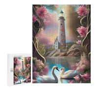 Puzzles pour Adultes 500 PCS Enchanted Lighthouse with Swans Puzzles pour Adolescents, Jeux De Réflexion, Décoration Murale, Cadeaux De Noël Et d'anniversaire 500 PCS