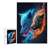 Puzzles pour Adultes 500 PCS Flame and Ice Wolf Art Print Puzzles pour Adolescents - Anti-Stress - Défi Éducatif - Cadeaux De Noël Et d'anniversaire 500 PCS