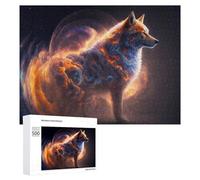 Puzzles pour Adultes 500 PCS Flame-Wrapped Wolf A Mystical Artwork Puzzles pour Adolescents, Jeux De Réflexion, Décoration Murale, Cadeaux De Noël Et d'anniversaire 500 PCS