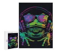 Puzzles pour Adultes 500 PCS Frog Headphones Sunglasses Art Print Puzzle pour Adolescents Assemblage De Motifs Interaction Parent-Enfant Jeu Au Design Attrayant 500 PCS