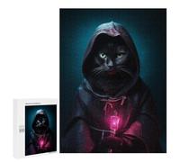 Puzzles pour Adultes 500 PCS Funny Black Cat Glow Lamp Puzzles pour Adolescents, Jouets, Décoration Murale, Motifs À Assembler, Cadeaux pour Les Amis Et La Famille 500 PCS