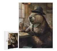 Puzzles pour Adultes 500 PCS Funny Dressed Beaver Hat Puzzles pour Adolescents, Jouets, Décoration Murale, Motifs À Assembler, Cadeaux pour Les Amis Et La Famille 500 PCS
