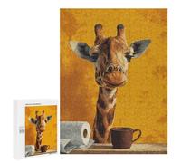 Puzzles pour Adultes 500 PCS Giraffe with Coffee Mug and Toilet Paper Puzzles pour Adolescents - Anti-Stress - Défi Éducatif - Cadeaux De Noël Et d'anniversaire 500 PCS