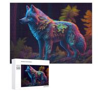 Puzzles pour Adultes 500 PCS Glowing Forest Wolf-1 Puzzles pour Adolescents, Jeux De Réflexion, Décoration Murale, Cadeaux De Noël Et d'anniversaire 500 PCS