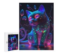 Puzzles pour Adultes 500 PCS Glowing Neon Cat Artwork Puzzles pour Adultes - Décoration Murale - Décoration Parfaite - Défi À Relever 500 PCS