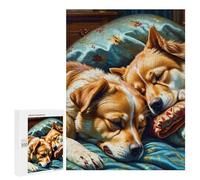 Puzzles pour Adultes 500 PCS Golden Retrievers Resting on Comfortable Bed Puzzles pour Adultes Analyse Et Logique Entraînez Votre Cerveau Et Vos Mains Jeu Intellectuel