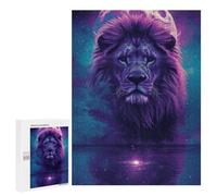 Puzzles pour Adultes 500 PCS Lion Moon Reflection Art Print Puzzle pour Adolescents Assemblage De Motifs Interaction Parent-Enfant Jeu Au Design Attrayant 500 PCS