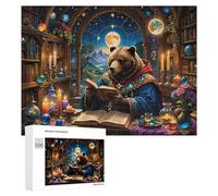 Puzzles pour Adultes 500 PCS Magical Bear Scholar in Enchanted Library Puzzles pour Adultes Jeux De Société Cadeau d'anniversaire Cadeaux De Noël 500 PCS
