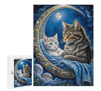 Puzzles pour Adultes 500 PCS Magical Moonlit Cat Duo Puzzle pour Adultes Jeu Manuel Décoration Murale Activités Amusantes À La Maison 500 PCS
