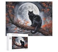 Puzzles pour Adultes 500 PCS Moonlit Black Cat Scene Puzzles pour Adolescents, Jeux De Réflexion, Décoration Murale, Cadeaux De Noël Et d'anniversaire 500 PCS