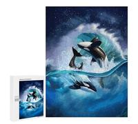 Puzzles pour Adultes 500 PCS Orcas Leaping Through Waves Puzzle pour Adultes, Jeu De Réflexion, Décoration Murale, Cadeau d'anniversaire, Cadeaux, 500 PCS