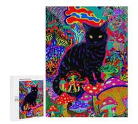Puzzles pour Adultes 500 PCS Psychedelic Mushroom Cat Art Print-1 Puzzle pour Adolescents Assemblage De Motifs Interaction Parent-Enfant Jeu Au Design Attrayant 500 PCS