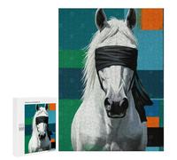 Puzzles pour Adultes 500 PCS Puzzles Blindfolded White Horse Digital Art Puzzles pour Adultes Jeux en Famille Anti-Stress Interaction Parent-Enfant 500 PCS