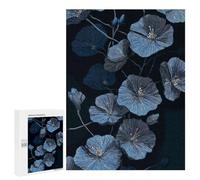 Puzzles pour Adultes 500 PCS Puzzles Blue Floral Pattern on Dark Background Puzzle pour Adultes, Jouet, Décoration Murale, Anti-Stress, Difficile Et Stimulant 500 PCS