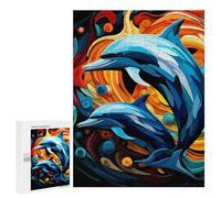 Puzzles pour Adultes 500 PCS Puzzles Dolphins in Abstract Colorful Ocean Puzzles pour Adultes Jeux en Famille Anti-Stress Interaction Parent-Enfant 500 PCS