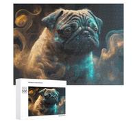 Puzzles pour Adultes 500 PCS Puzzles Fantasy Pug in Mystic Light Puzzles pour Adolescents Jeu Manuel Décoration Parfaite Cadeaux d'anniversaire Et Cadeaux Uniques 500 PCS