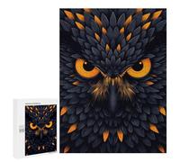 Puzzles pour Adultes 500 PCS Puzzles Fierce Owl Vector Portrait with Glowing Orange Eyes Puzzles pour Adultes Jeux en Famille Anti-Stress Interaction Parent-Enfant 500 PCS