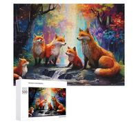 Puzzles pour Adultes 500 PCS Puzzles Fox Family in A Colorful Forest Puzzles pour Adolescents Jeu Manuel Décoration Parfaite Cadeaux d'anniversaire Et Cadeaux Uniques 500 PCS