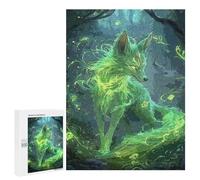 Puzzles pour Adultes 500 PCS Puzzles Glowing Green Fox Forest Jeux De Puzzle en Famille Améliore La Mémoire Cadeaux Uniques pour Un Anniversaire Et Noël 500 PCS