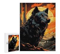 Puzzles pour Adultes 500 PCS Puzzles Majestic Black Wolf Moon Puzzles pour Adolescents Jeu Pratique Course De Vitesse Interaction Parent-Enfant 500 PCS