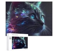 Puzzles pour Adultes 500 PCS Puzzles Neon Whiskered Cat Portrait Puzzles pour Adolescents Jeu Manuel Décoration Parfaite Cadeaux d'anniversaire Et Cadeaux Uniques 500 PCS