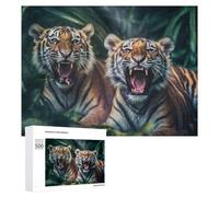 Puzzles pour Adultes 500 PCS Puzzles Roaring Tigers in The Jungle Puzzles pour Adolescents Jeu Manuel Décoration Parfaite Cadeaux d'anniversaire Et Cadeaux Uniques 500 PCS
