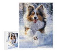 Puzzles pour Adultes 500 PCS Puzzles Shetland Sheepdog Running in Snow Jeu De Puzzle Casse-tête Une Œuvre d'art Cadeaux d'anniversaire Et Cadeaux Uniques 500 PCS