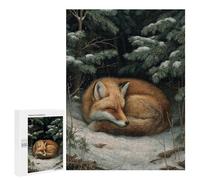Puzzles pour Adultes 500 PCS Puzzles Sleeping Fox in Winter Forest Jeu De Puzzle Casse-tête Une Œuvre d'art Cadeaux d'anniversaire Et Cadeaux Uniques 500 PCS