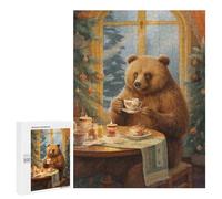 Puzzles pour Adultes 500 PCS Puzzles Vintage Xmas Bear with Tea Puzzles pour Adultes - Décoration Murale - Difficile - Stimule Le Cerveau 500 PCS
