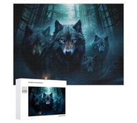 Puzzles pour Adultes 500 PCS Puzzles Wolf Pack in Moonlit Forest Puzzles pour Adolescents Jeu Manuel Décoration Parfaite Cadeaux d'anniversaire Et Cadeaux Uniques 500 PCS