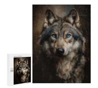 Puzzles pour Adultes 500 PCS Puzzles Wolf Portrait with Piercing Blue Eyes Jeu De Puzzle Casse-tête Une Œuvre d'art Cadeaux d'anniversaire Et Cadeaux Uniques 500 PCS