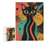 Puzzles pour Adultes 500 PCS Retro Cat Art Print Vibrant Black Cat Bold Abstract Pop Art Print Puzzles pour Adultes Jeux Relaxants Améliorent La Mémoire Cadeaux d'anniversaire Et De Noël Uniques 500