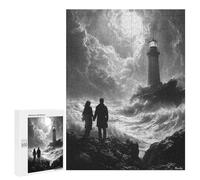Puzzles pour Adultes 500 PCS Romantic Stormy Shore with Lighthouse - Charcoal Art Puzzle pour Adultes, Jeu De Réflexion, Décoration Murale, Cadeau d'anniversaire, Cadeaux, 500 PCS