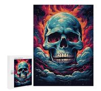 Puzzles pour Adultes 500 PCS Skull in Fiery Sky Art Print Puzzle pour Adolescents Assemblage De Motifs Interaction Parent-Enfant Jeu Au Design Attrayant 500 PCS