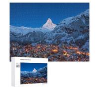 Puzzles pour Adultes 500 PCS Snow-Covered Village with Majestic Mountain in Background Puzzles pour Adultes Jeux De Société Cadeau d'anniversaire Cadeaux De Noël 500 PCS