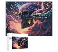 Puzzles pour Adultes 500 PCS Spooky Skull with Lightning Puzzles pour Adultes, Jouets Anti-Stress, Améliorent La Mémoire, Cadeau d'anniversaire, Présents, 500 PCS