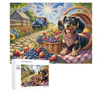 Puzzles pour Adultes 500 PCS Summer Picnic with Dachshund-2 Puzzles pour Adolescents, Jeux De Réflexion, Décoration Murale, Cadeaux De Noël Et d'anniversaire 500 PCS