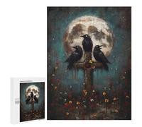 Puzzles pour Adultes 500 PCS Three Ravens on Cross with Moon Puzzle pour Adultes - Jeux Relaxants - Difficulté : Difficile - Cadeaux pour Les Amis Et La Famille 500 PCS